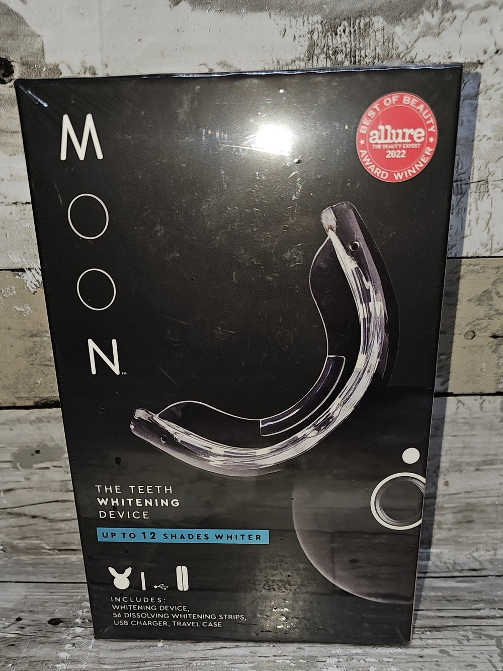 NIB MOON Teeth Whitening Device Kit - Onyx Black | 56 Strips + LED Case